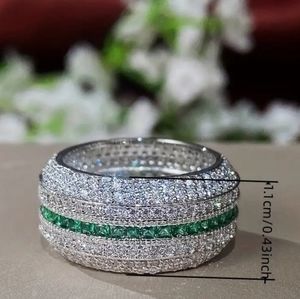 Gorgeous multi row Zircon Diamond and Emerald Eternity Band
